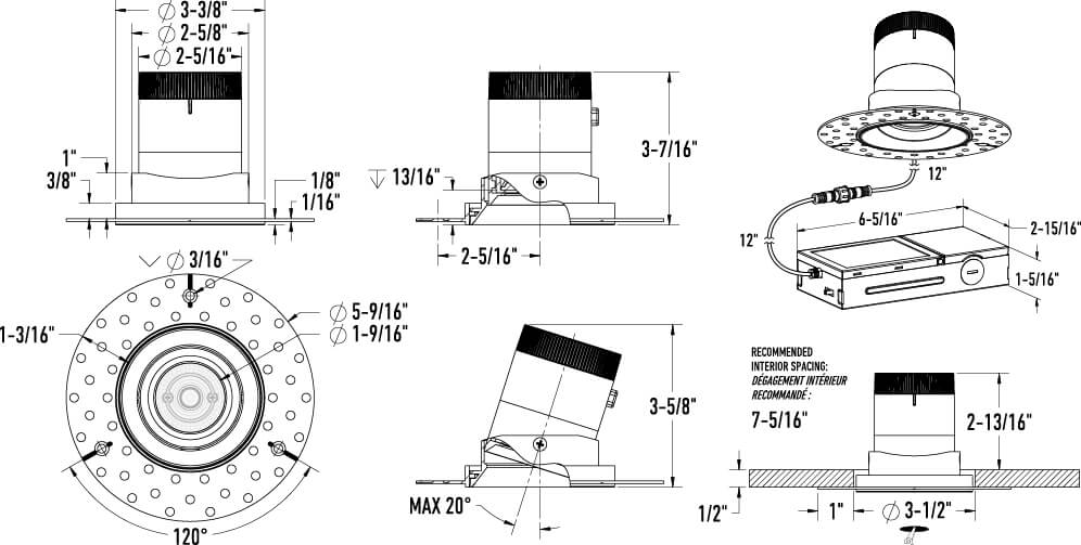 3in light module and universal driver-20/35/60 Degree Lens-Slope Ceiling (AZ, BK,WH,GD) Trimless