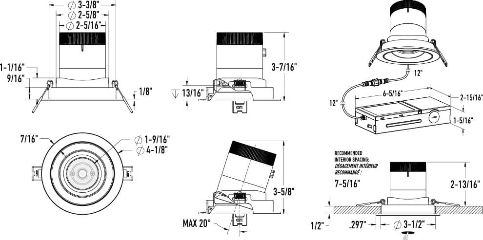 3in light module and universal driver-20/35/60 Degree Lens-Regular Ceiling (AZ, BK,WH,GD) Trimless