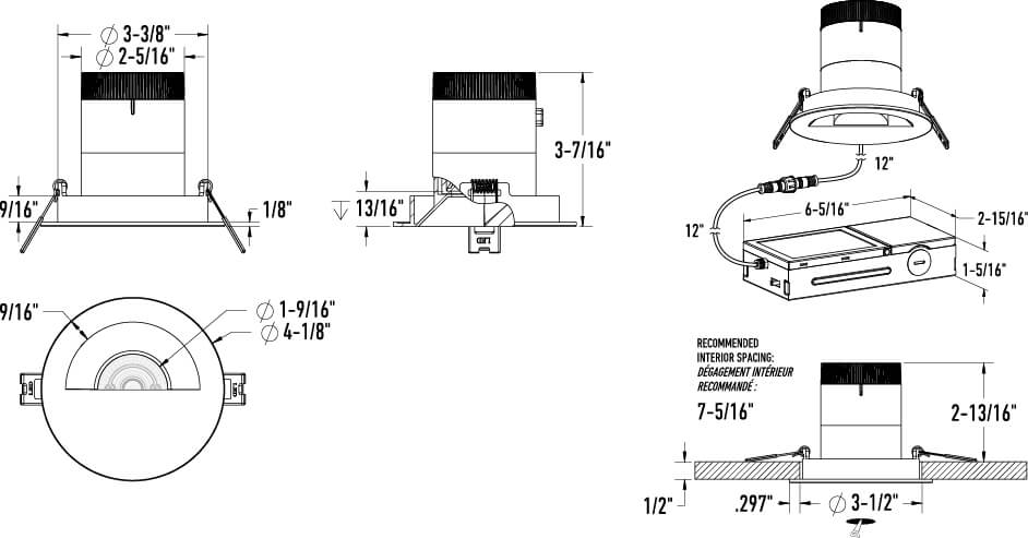 3in light module and universal driver-20/35/60 Degree Lens-Gimbal(AZ, BK,WH,GD) W/Trim (BK,WH,GD)