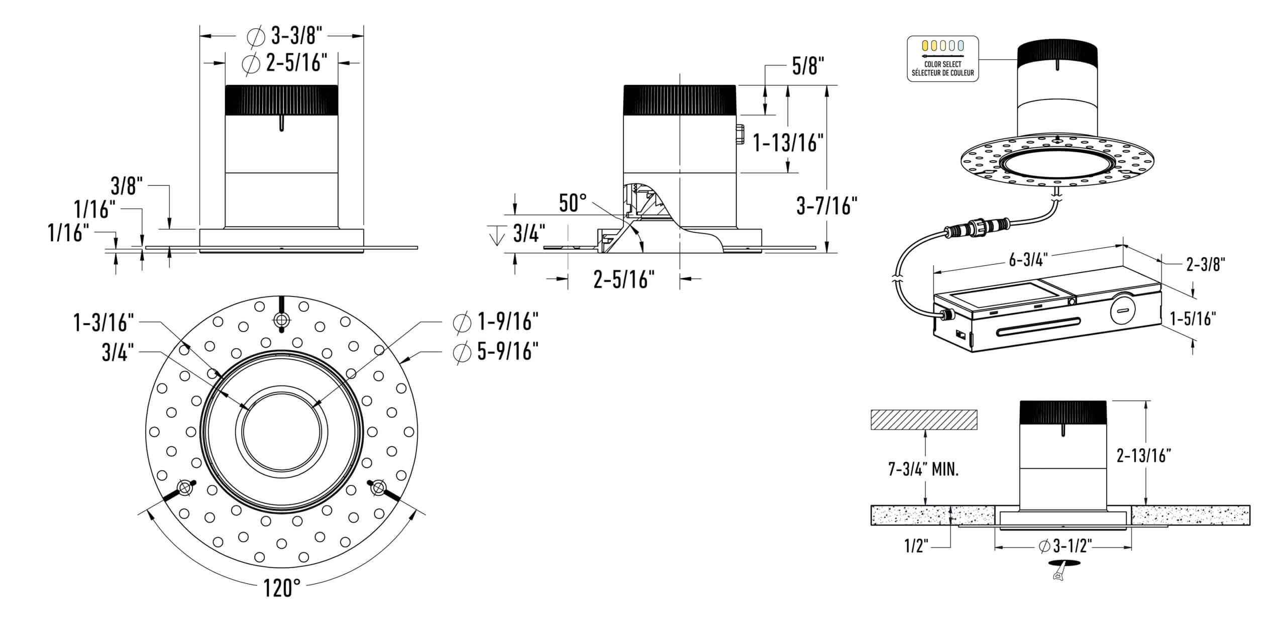3in light module and universal driver-20/35/60 Degree Lens-Regular Ceiling (AZ, BK,WH,GD) W/Trim (BK,WH,GD)