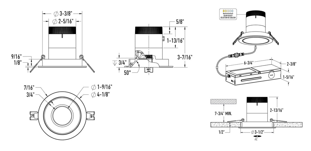 3in light module and universal driver-20/35/60 Degree Lens-Regular Ceiling (AZ, BK,WH,GD) W/Trim (BK,WH,GD)