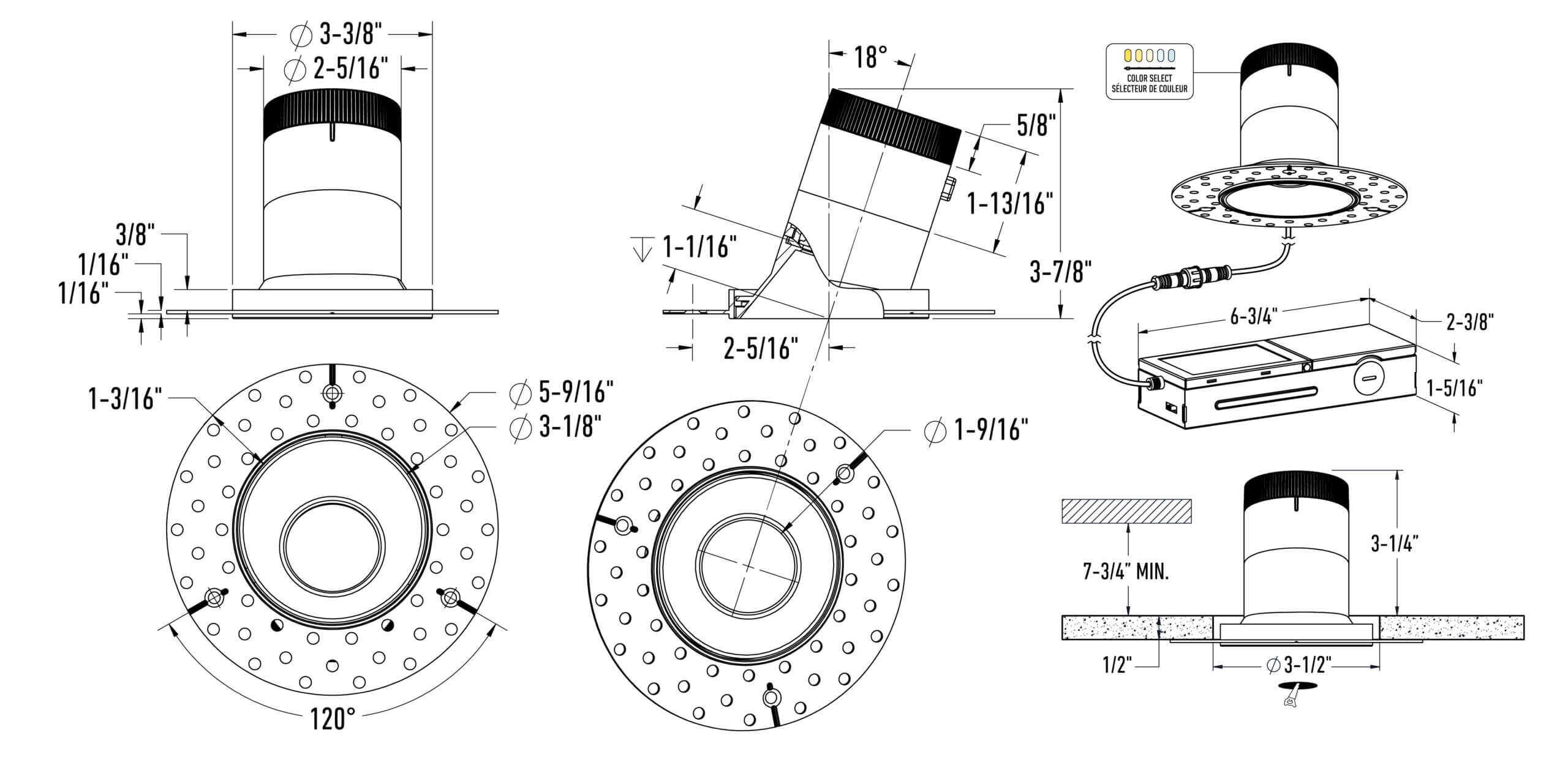 3in light module and universal driver-20/35/60 Degree Lens-Gimbal(AZ, BK,WH,GD) Trimless