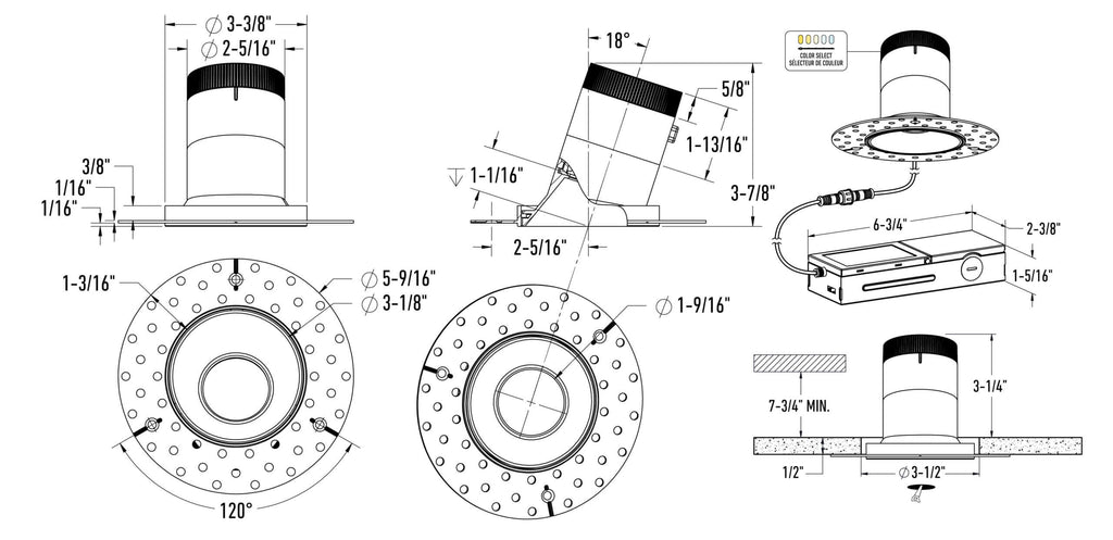 3in light module and universal driver-20/35/60 Degree Lens-Regular Ceiling (AZ, BK,WH,GD) Trimless