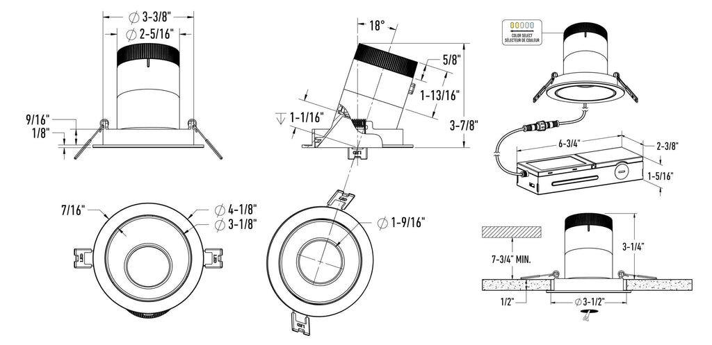 3in light module and universal driver-20/35/60 Degree Lens-Slope Ceiling (AZ, BK,WH,GD) Trimless