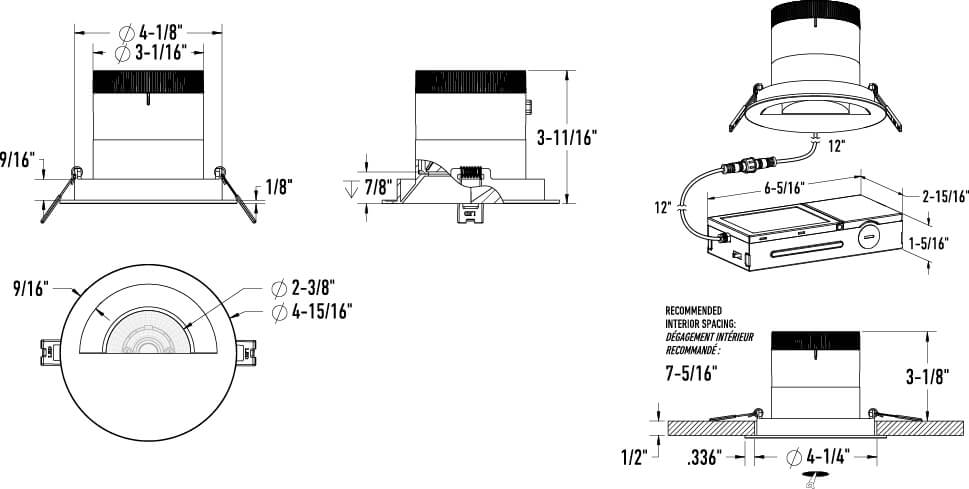 4in light module and universal driver-20/35/60 Degree Lens-Slope Ceiling (AZ, BK,WH,GD) Trimless