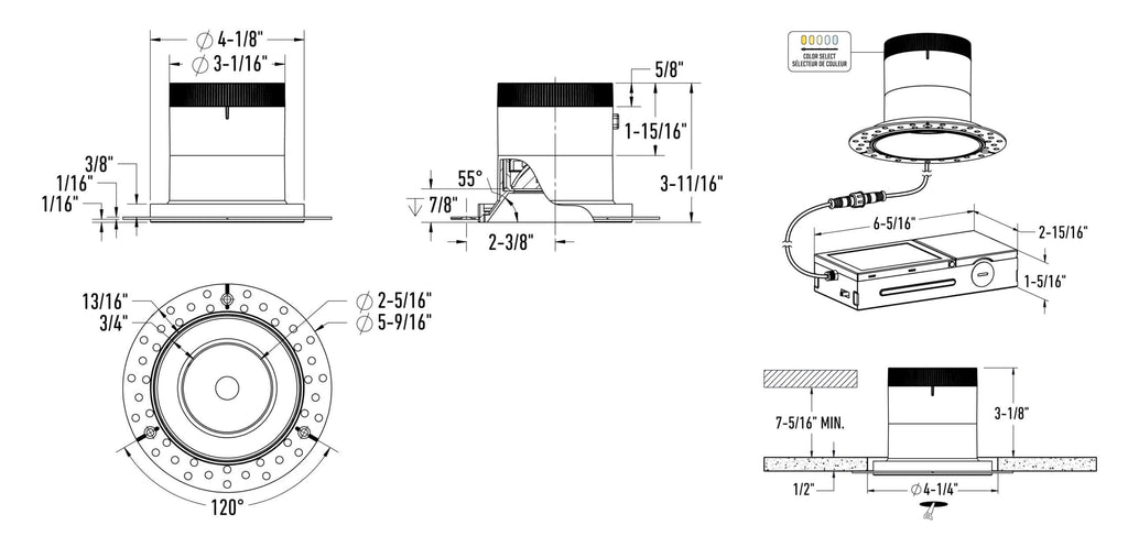 4in light module and universal driver-20/35/60 Degree Lens-Wall Wash(BK,WH)