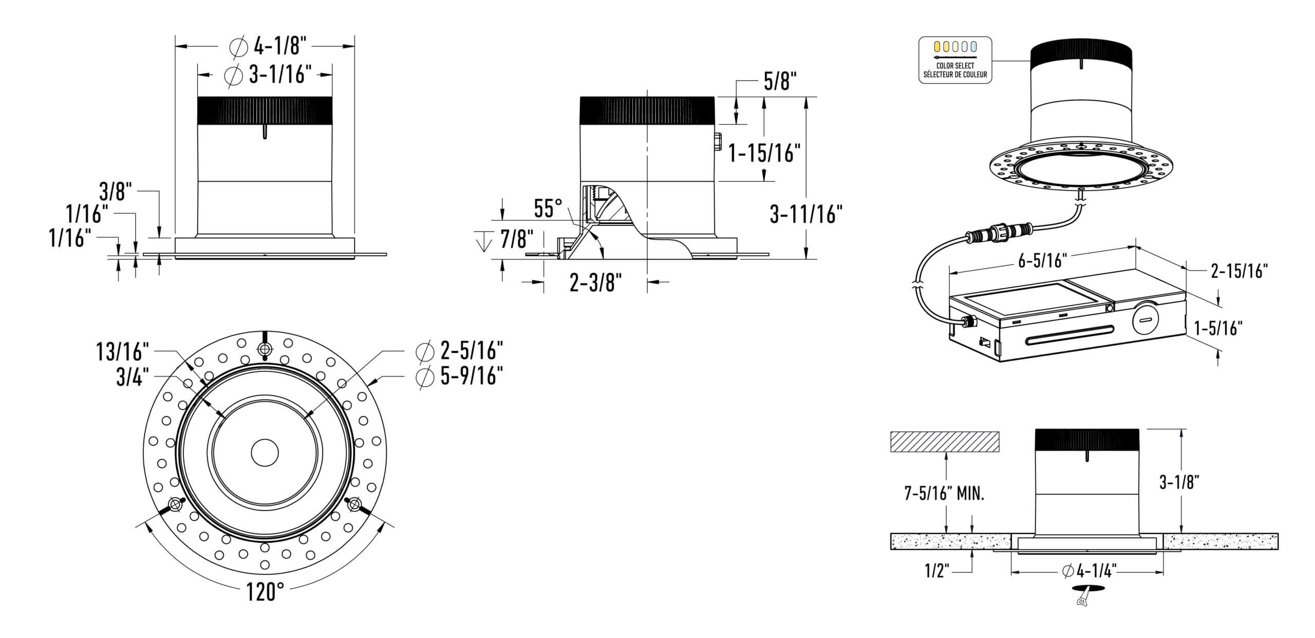 4in light module and universal driver-20/35/60 Degree Lens-Regular Ceiling (AZ, BK,WH,GD) W/Trim (BK,WH,GD)