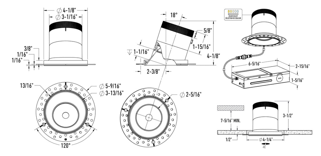4in light module and universal driver-20/35/60 Degree Lens-Slope Ceiling (AZ, BK,WH,GD) Trimless