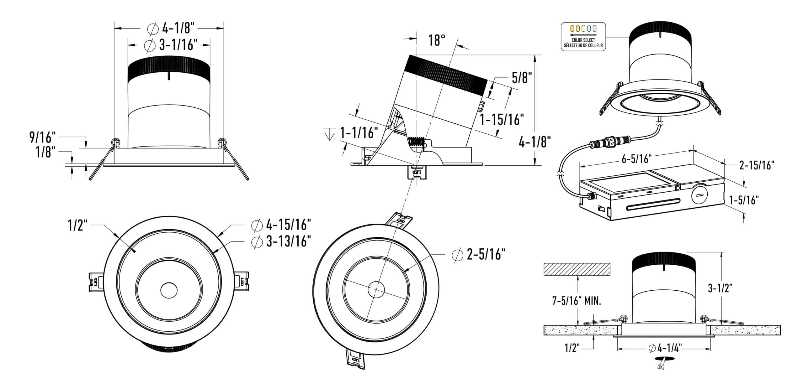 4in light module and universal driver-20/35/60 Degree Lens-Gimbal(AZ, BK,WH,GD) W/Trim (BK,WH,GD)