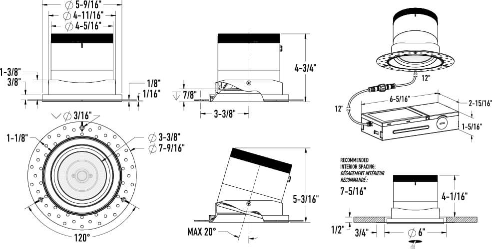 6in light module and universal driver-20/35/60 Degree Lens-Regular Ceiling (AZ, BK,WH,GD) Trimless