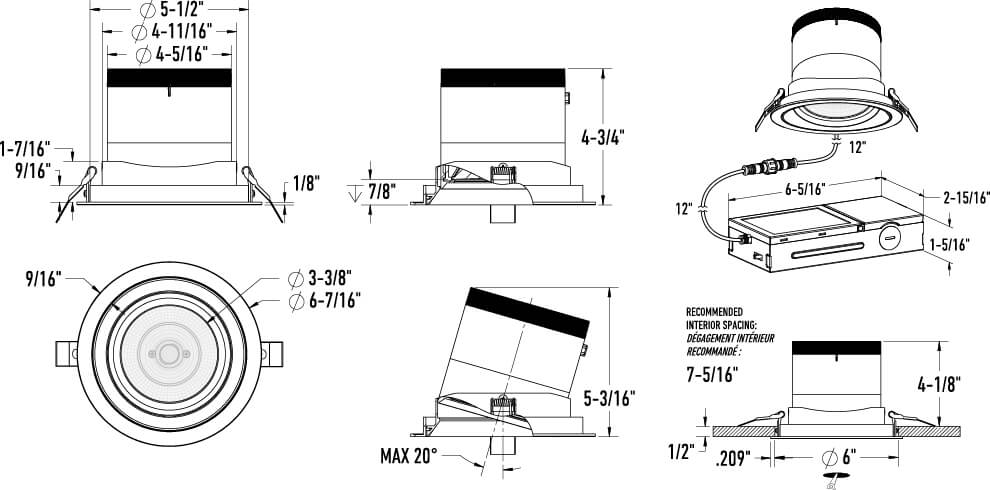 6in light module and universal driver-20/35/60 Degree Lens-Regular Ceiling (AZ, BK,WH,GD) W/Trim (BK,WH,GD)