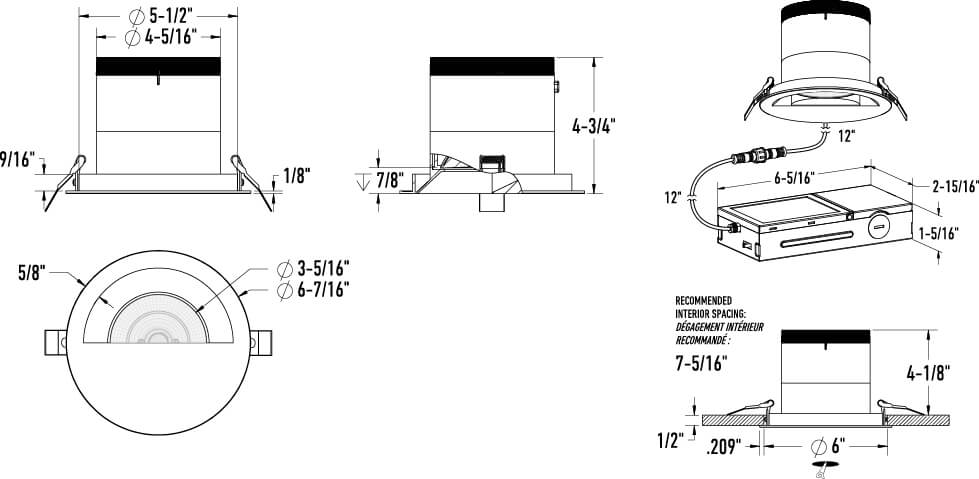 6in light module and universal driver-20/35/60 Degree Lens-Gimbal(AZ, BK,WH,GD) W/Trim (BK,WH,GD)