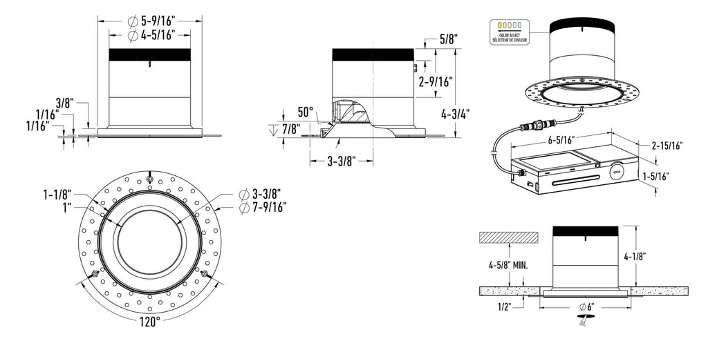 6in light module and universal driver-20/35/60 Degree Lens-Gimbal(AZ, BK,WH,GD) W/Trim (BK,WH,GD)