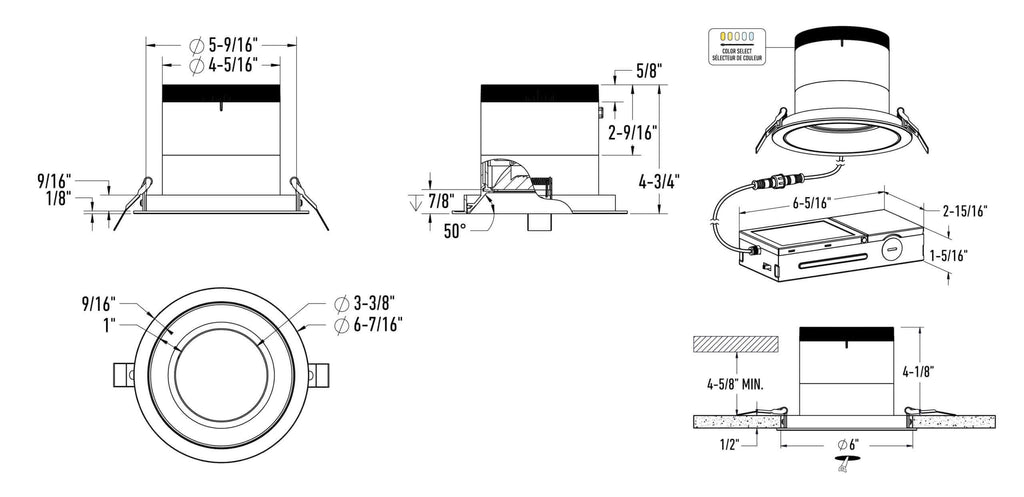 6in light module and universal driver-20/35/60 Degree Lens-Slope Ceiling (AZ, BK,WH,GD) Trimless