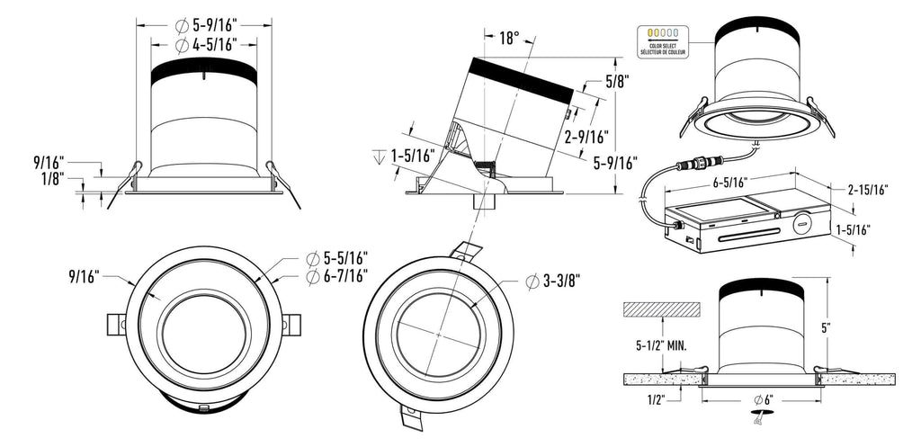 6in light module and universal driver-20/35/60 Degree Lens-Wall Wash(BK,WH)