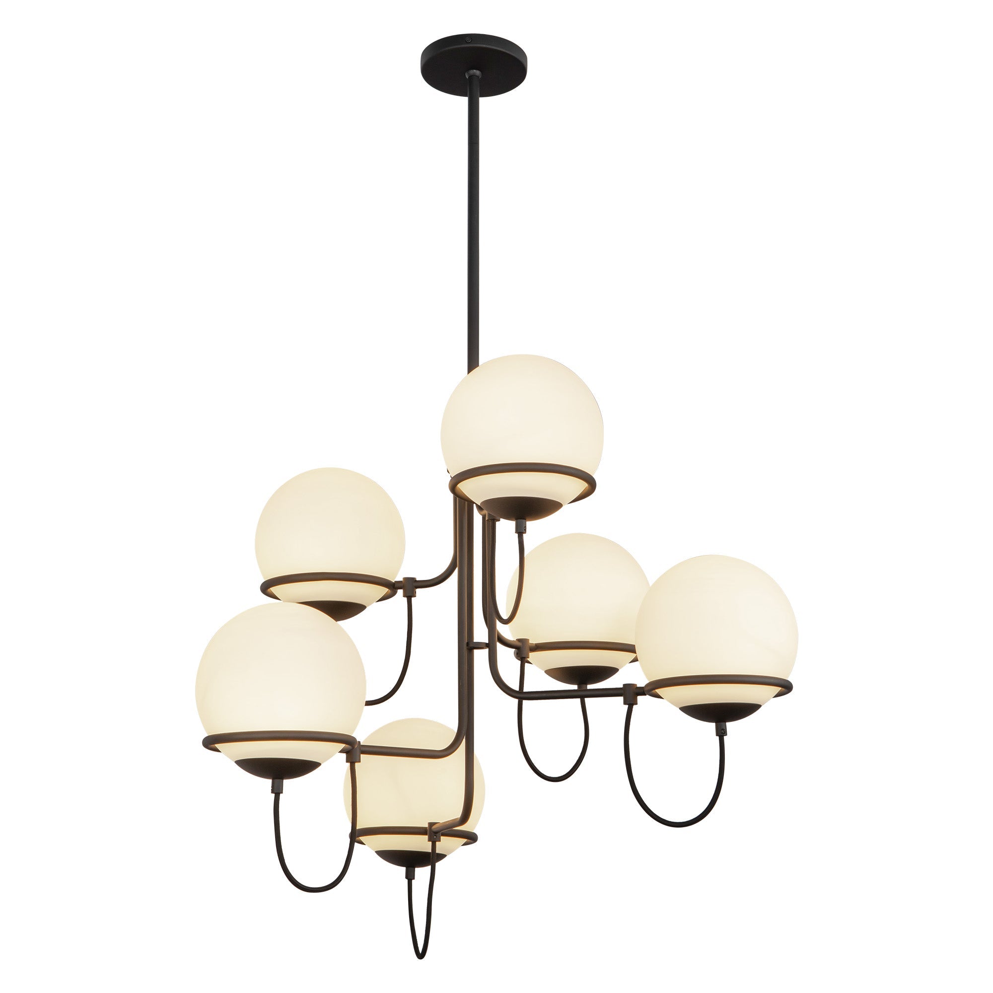 Alba 32-in Chandelier — Matte Black/Opal Glass