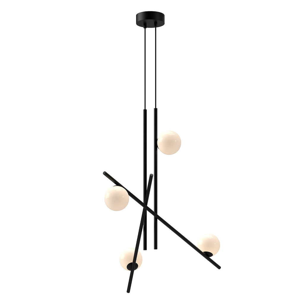 Amara 32-in Chandelier — Black/Glossy Opal Glass [Universal Voltage]