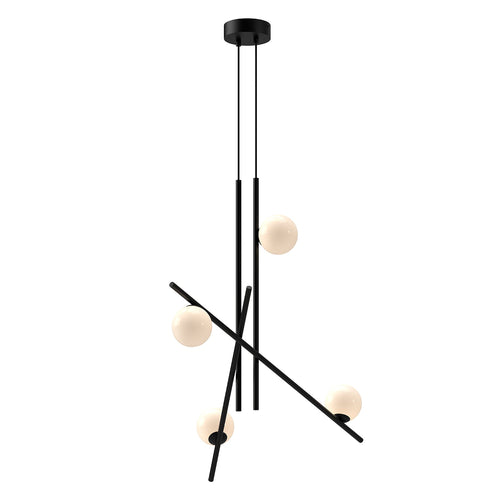 Amara 32-in Chandelier — Black/Glossy Opal Glass [Universal Voltage]