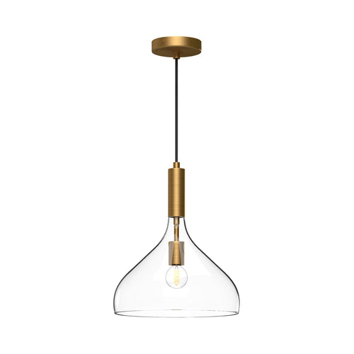Belleview 12-in Pendant — Aged Gold/Clear Glass