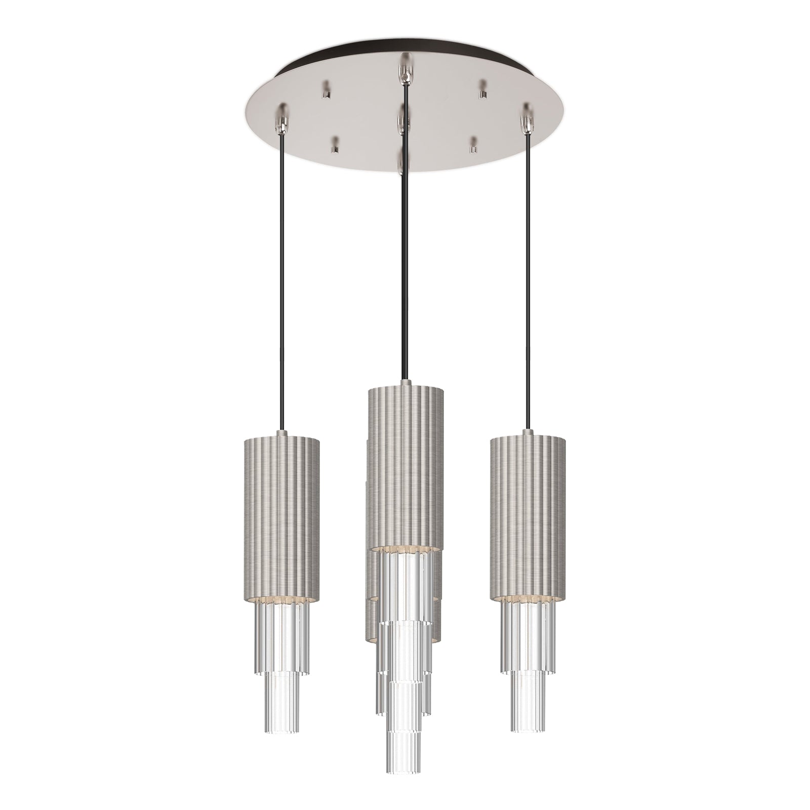 Bordeaux 4-in 5 Head Multi Pendant — Brushed Nickel/Clear Ribbed Glass