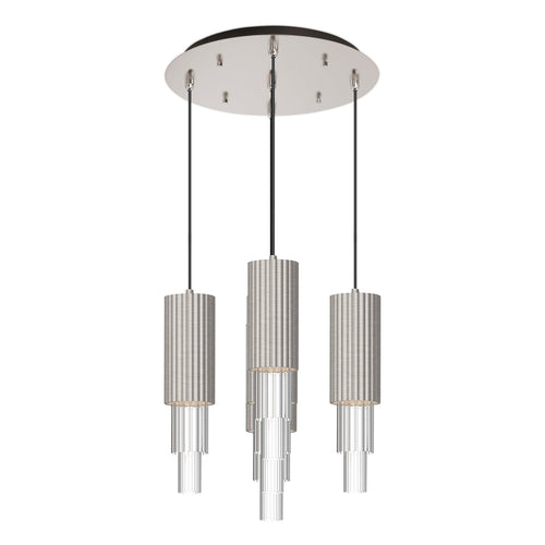 Bordeaux 4-in 5 Head Multi Pendant — Brushed Nickel/Clear Ribbed Glass