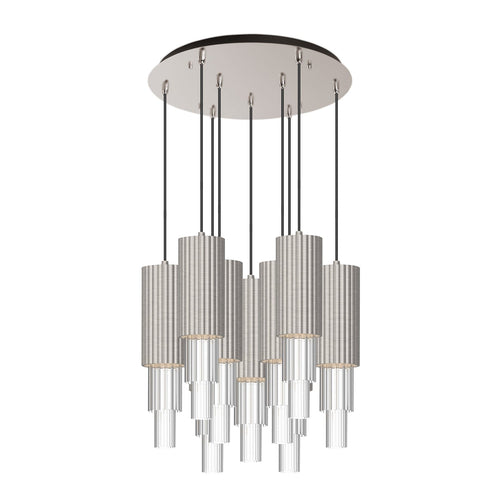 Bordeaux 4-in 9 Head Multi Pendant — Brushed Nickel/Clear Ribbed Glass