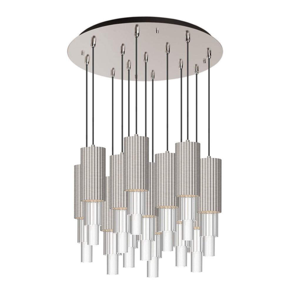 Bordeaux 4-in 13 Head Multi Pendant — Brushed Nickel/Clear Ribbed Glass