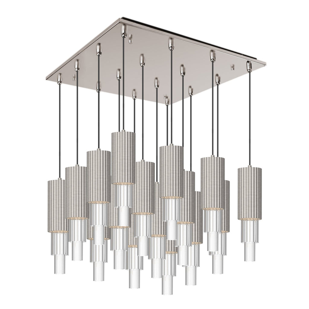 Bordeaux 4-in 16 Head Multi Pendant — Brushed Nickel/Clear Ribbed Glass