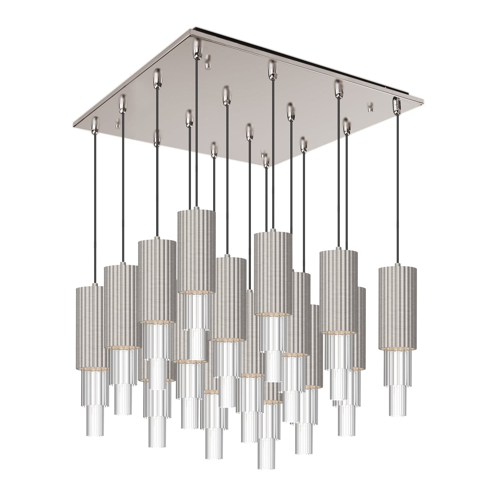 Bordeaux 4-in 16 Head Multi Pendant — Brushed Nickel/Clear Ribbed Glass