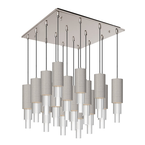 Bordeaux 4-in 16 Head Multi Pendant — Brushed Nickel/Clear Ribbed Glass