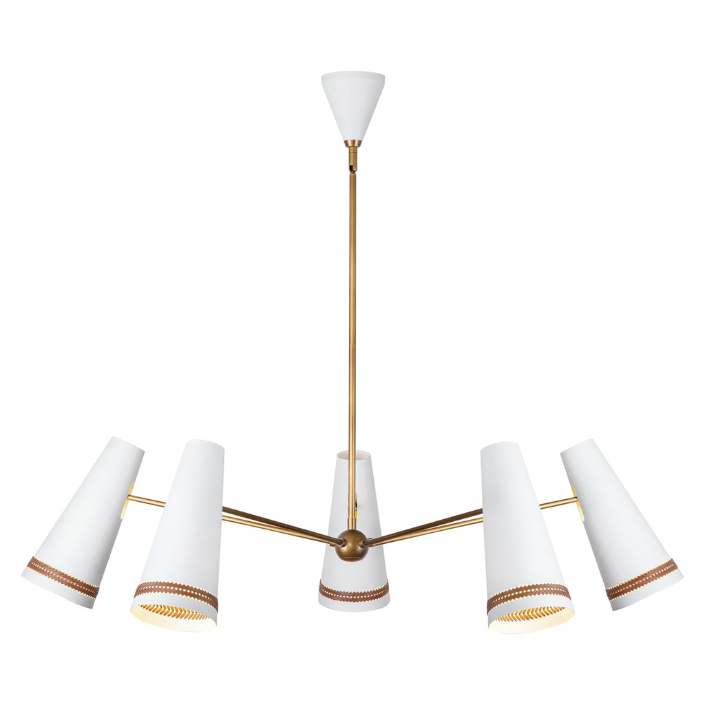 Brickell 45-in Chandelier — Matte White/Hazelnut Leather