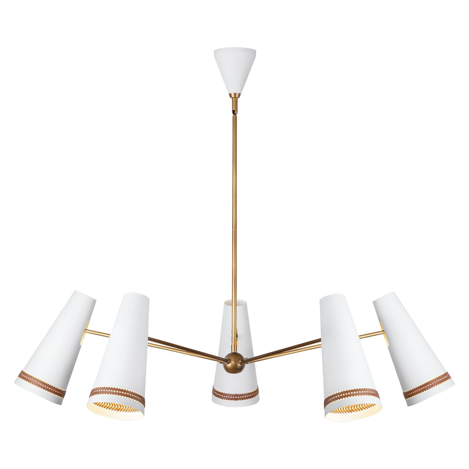 Brickell 45-in Chandelier — Matte White/Hazelnut Leather