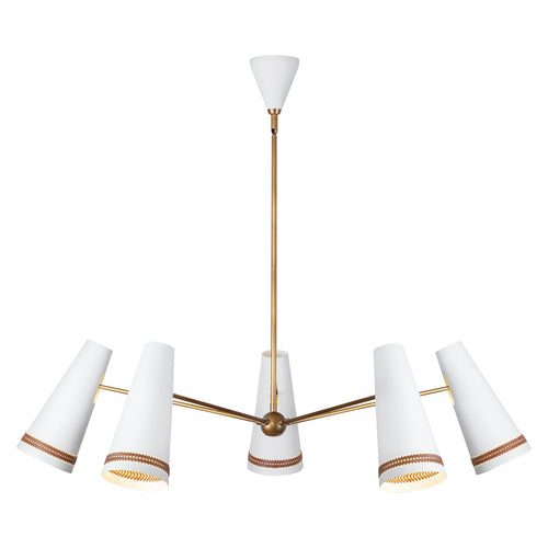 Brickell 45-in Chandelier — Matte White/Hazelnut Leather
