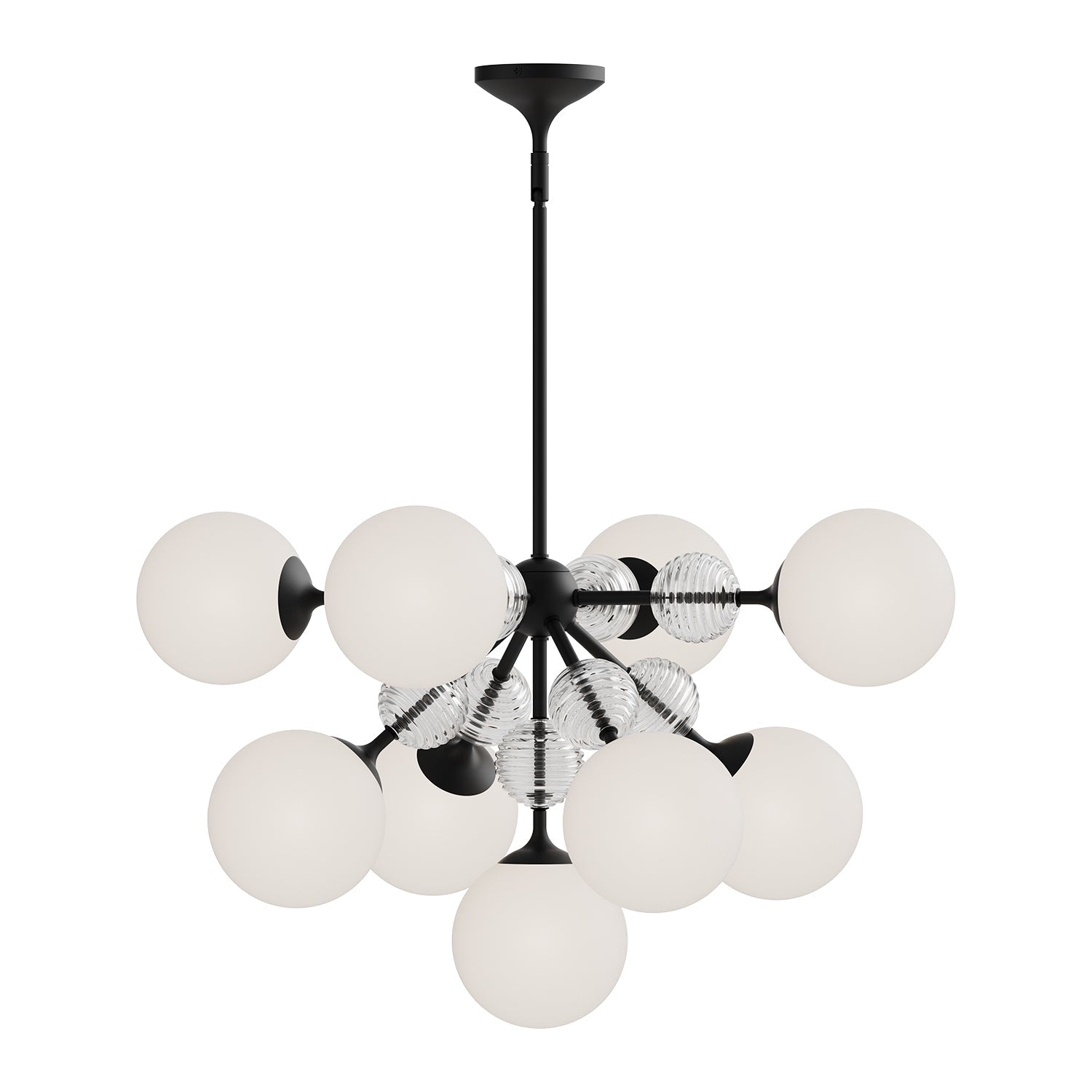 Celia 31-in Chandelier — Matte Black/Opal Glass