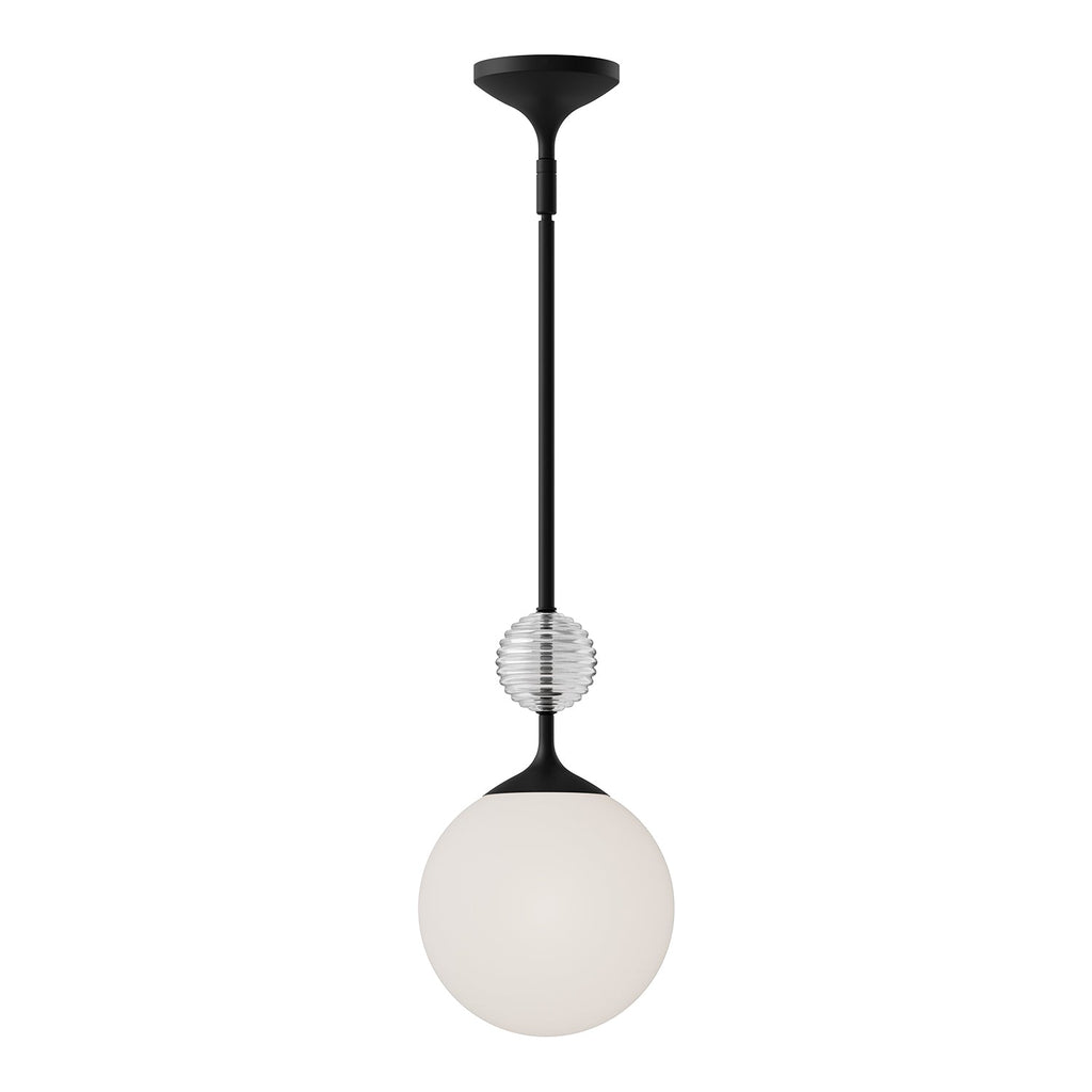Celia 8-in Pendant — Matte Black/Opal Glass