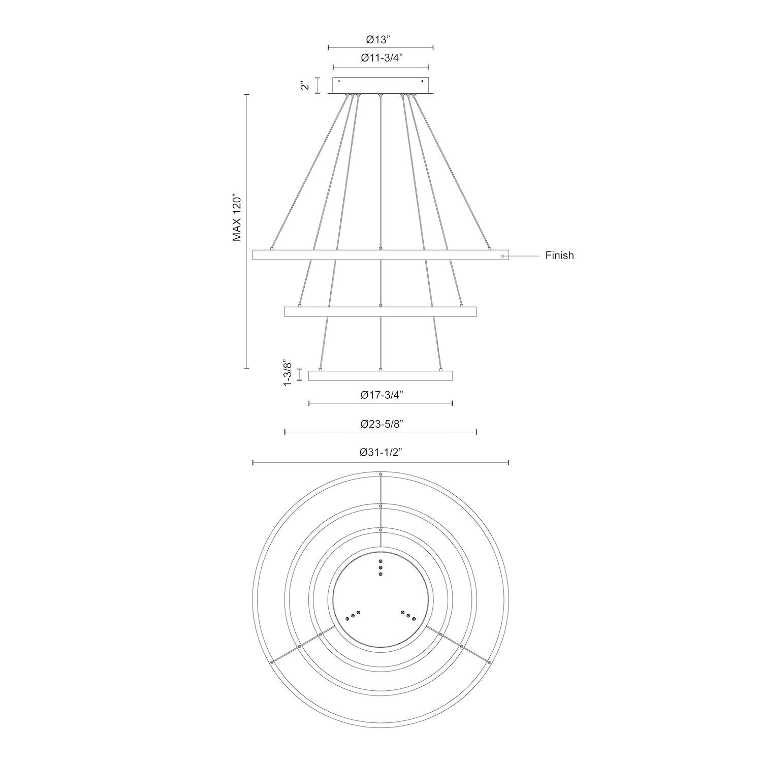 Cerchio 32-in 3 Layer Chandelier