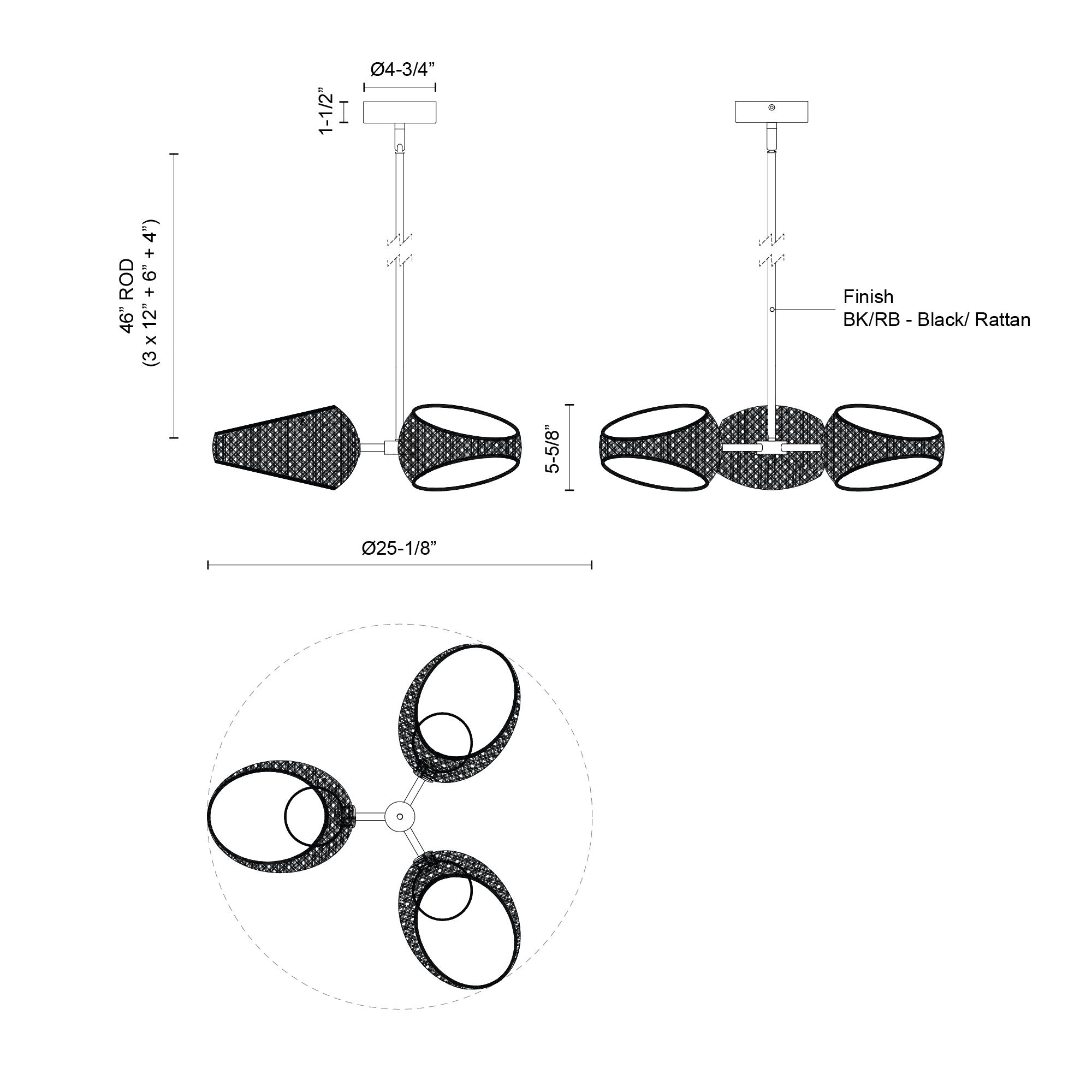 Lanai 3 Head Chandelier