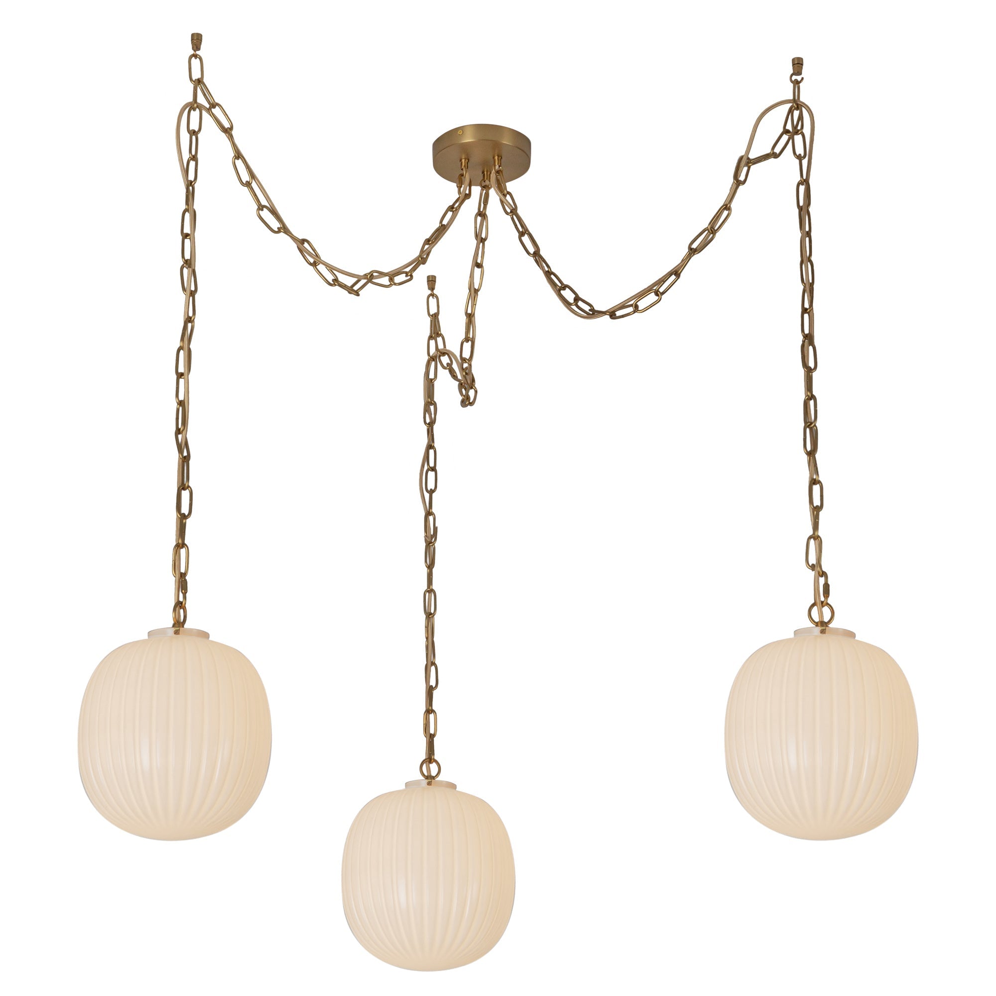 Cherise 12-in 3-Head Multi Pendant — Brushed Gold/Glossy Ribbed Opal Glass