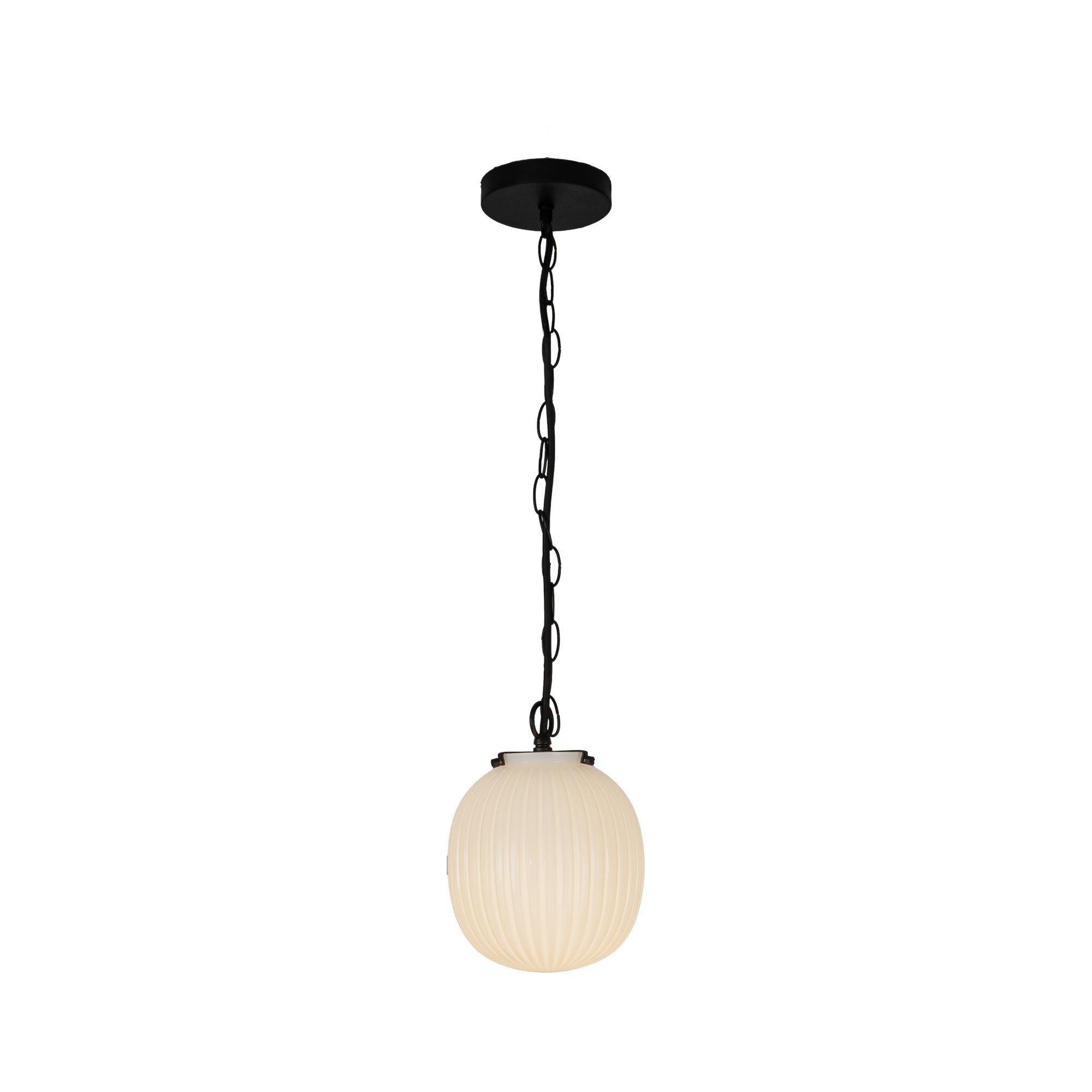 Cherise 7-in Pendant — Matte Black/Glossy Ribbed Opal Glass