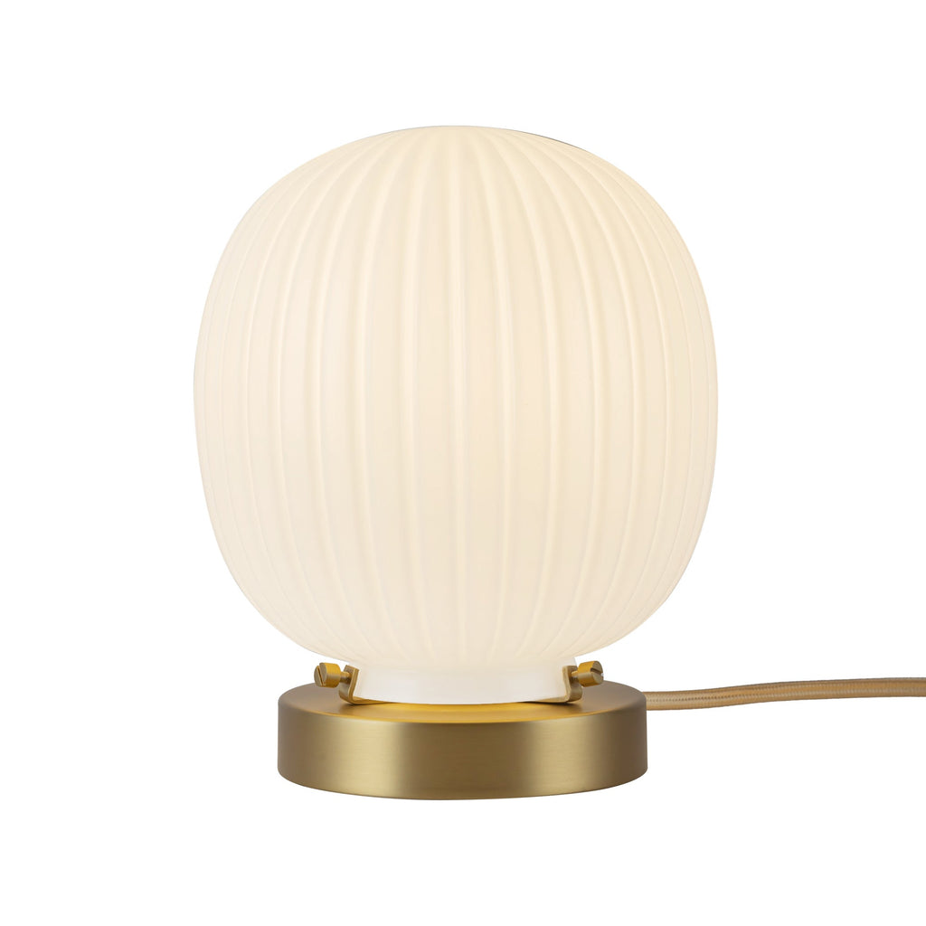 Cherise 7-in Table Lamp — Brushed Gold/Glossy Ribbed Opal Glass