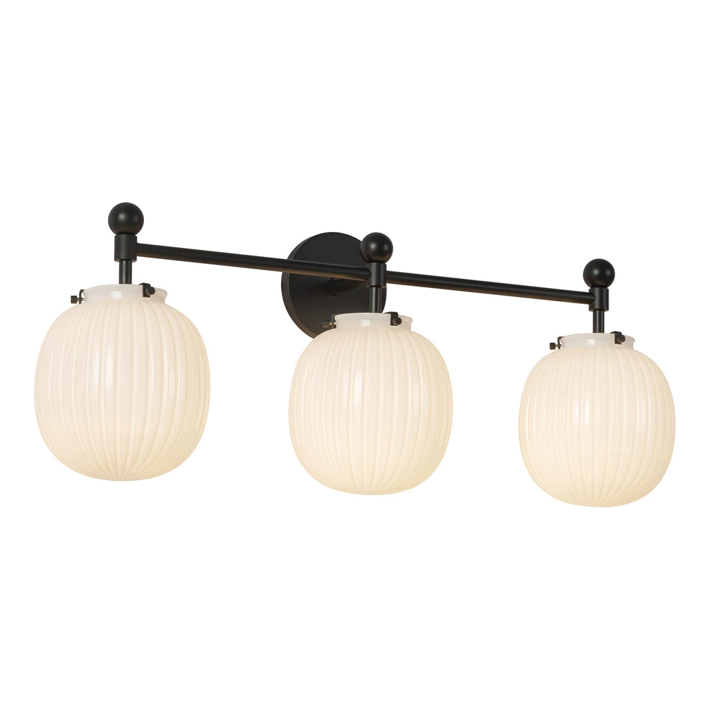 Cherise 28-in Vanity Light — Matte Black/Glossy Ribbed Opal Glass