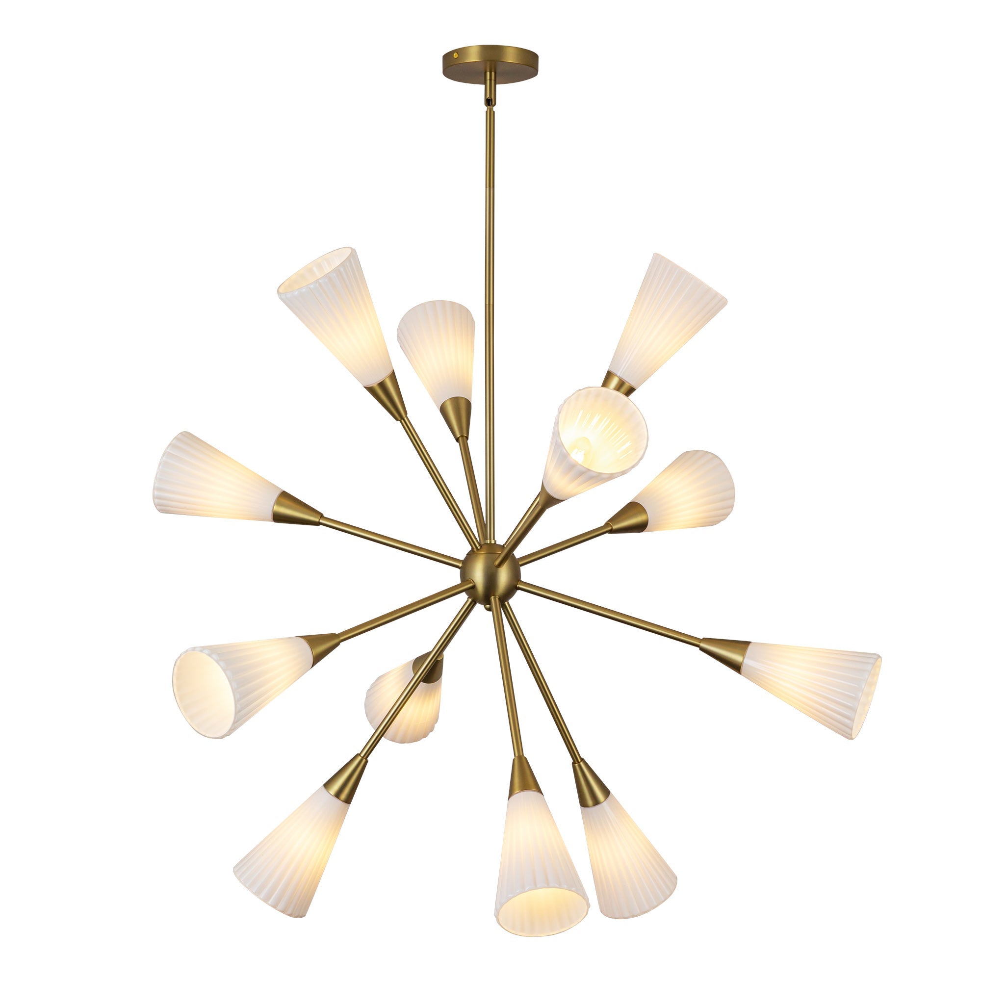 Cosmo 39-in Chandelier — Brushed Gold/Glossy Ribbed Opal Glass