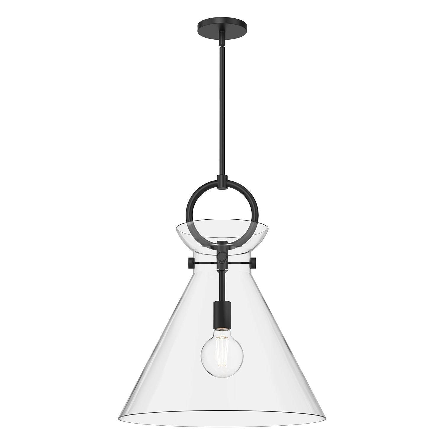 Emerson 18-in Pendant — Matte Black/Clear Glass