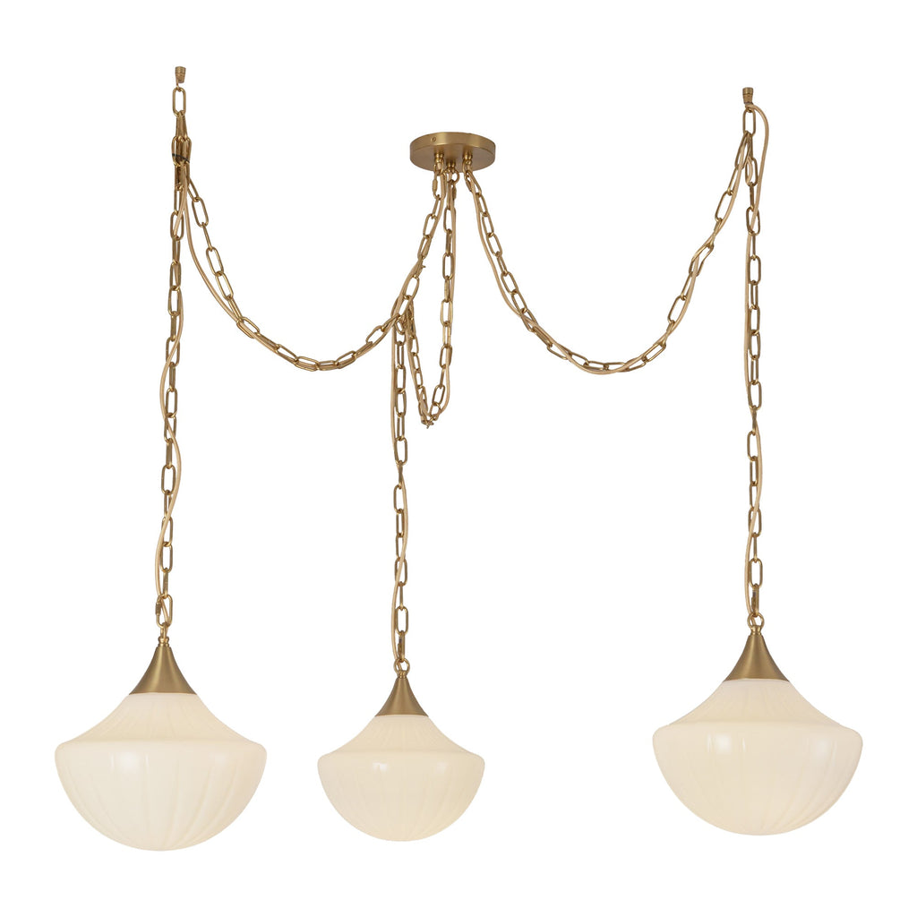 Farrah 3 Head Multi Pendant — Brushed Gold/Glossy Ribbed Opal Glass