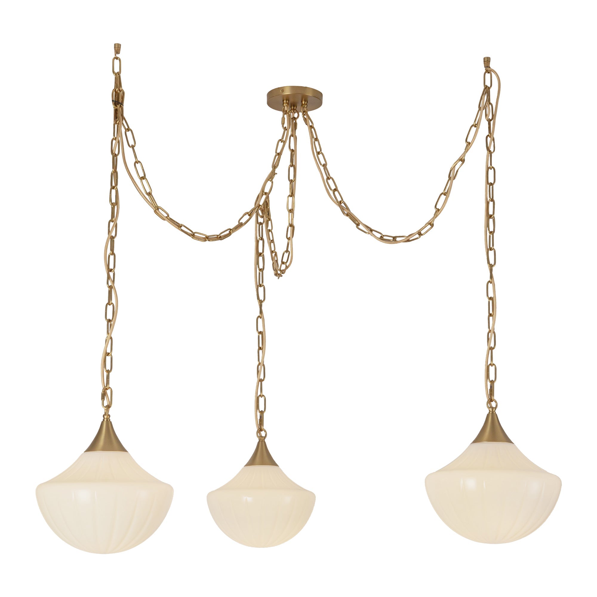 Farrah 3 Head Multi Pendant — Brushed Gold/Glossy Ribbed Opal Glass