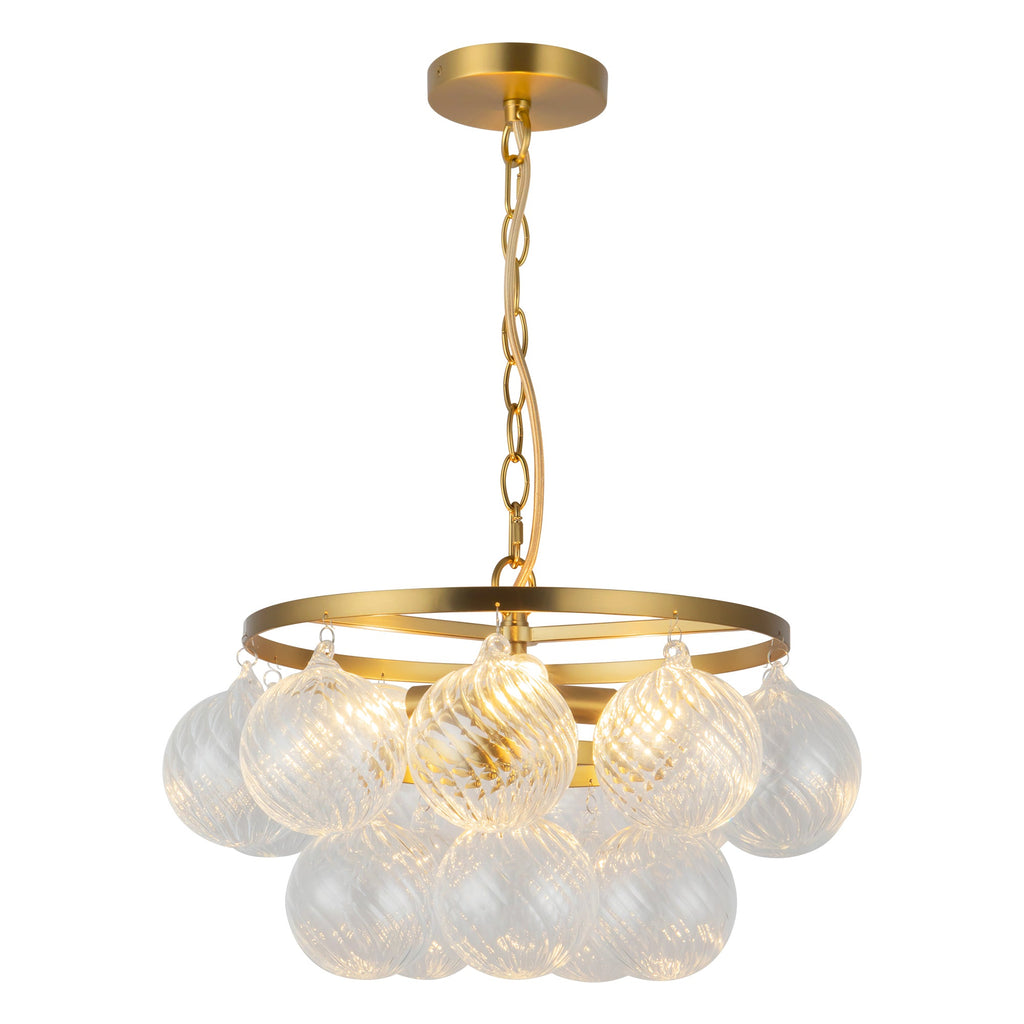 Faye 18-in Chandelier — Brushed Gold/Clear Ribbed Glass