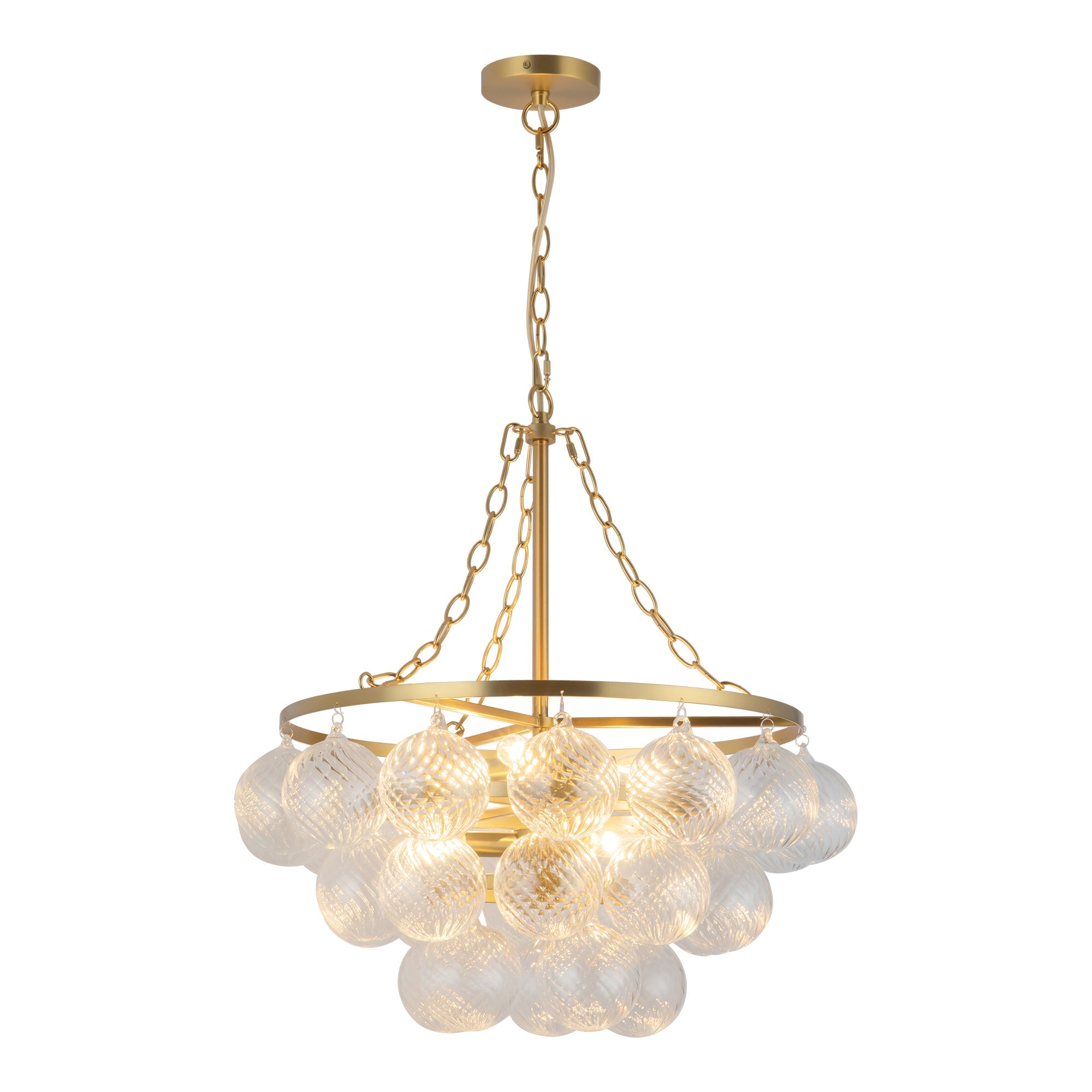 Faye 24-in Chandelier — Brushed Gold/Clear Ribbed Glass