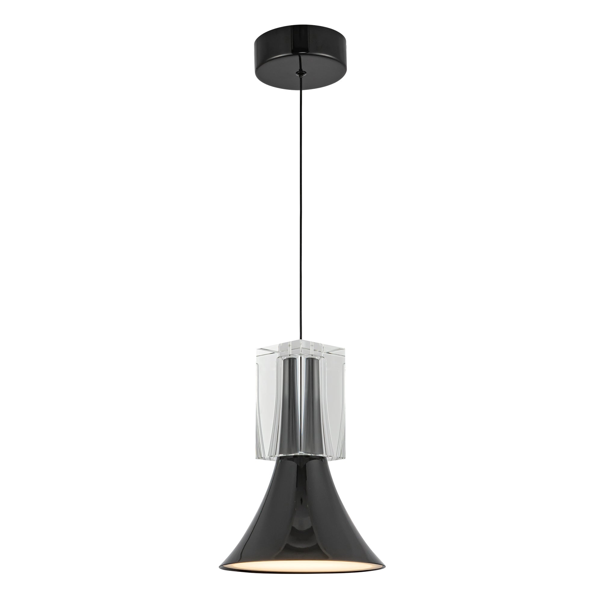 Floe 8-in Pendant — Glossy Black/Clear Crystal [Universal Voltage]