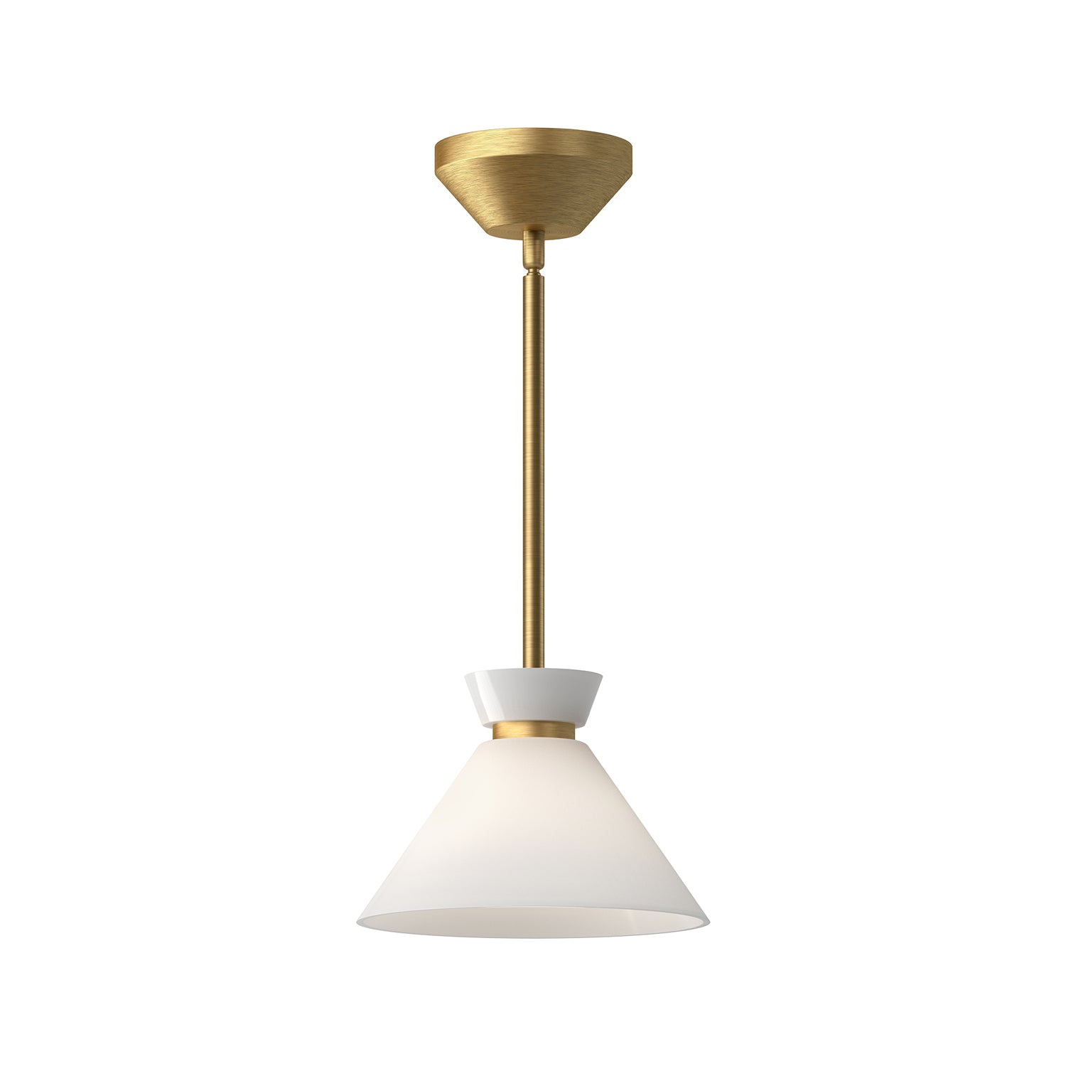 Halston 8-in Pendant — Brushed Gold/Glossy Opal Glass