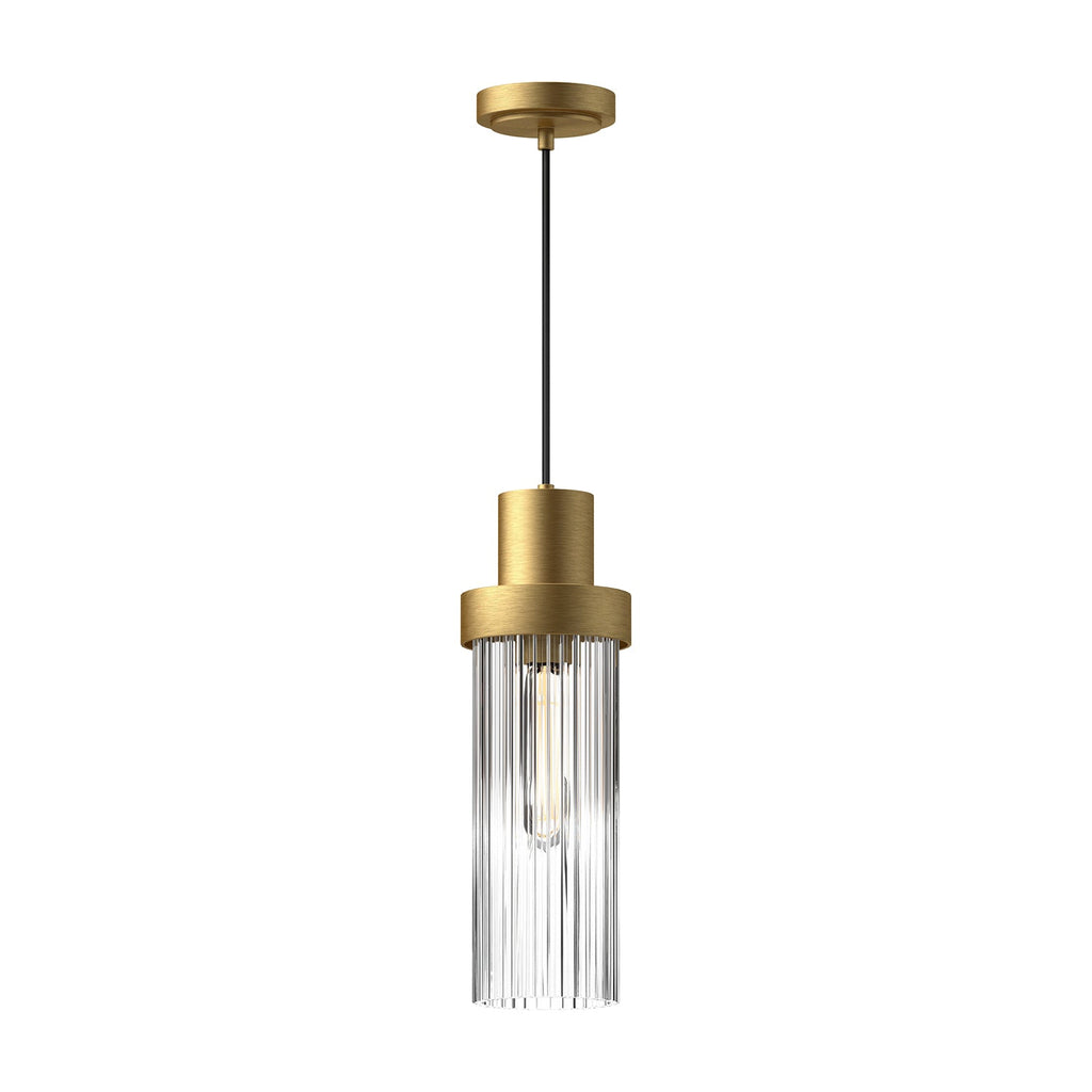 Kent 5-in Pendant — Brushed Gold/Clear Ribbed Glass